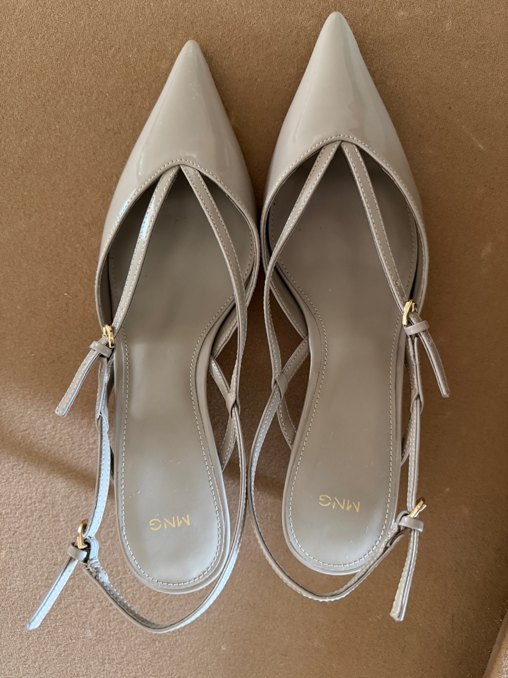 Mango Light Taupe Strappy Pointed-Toe Flats